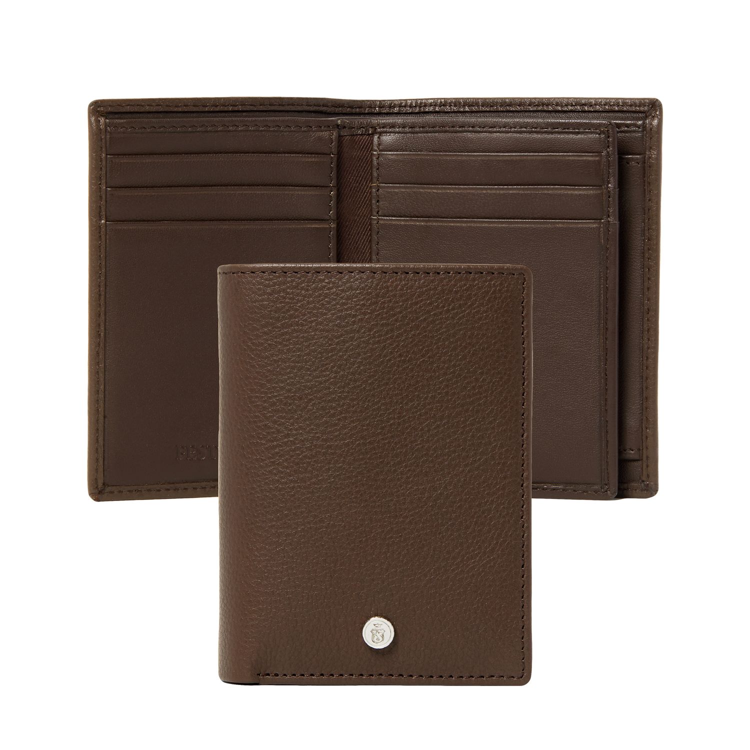 Card holder with flap Button Brown