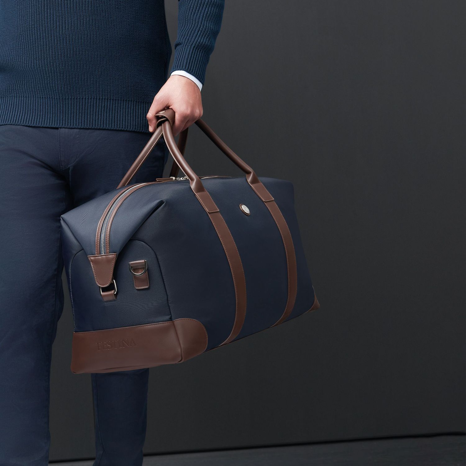 Torba podróżna Button Navy & Brown - obrazek 10