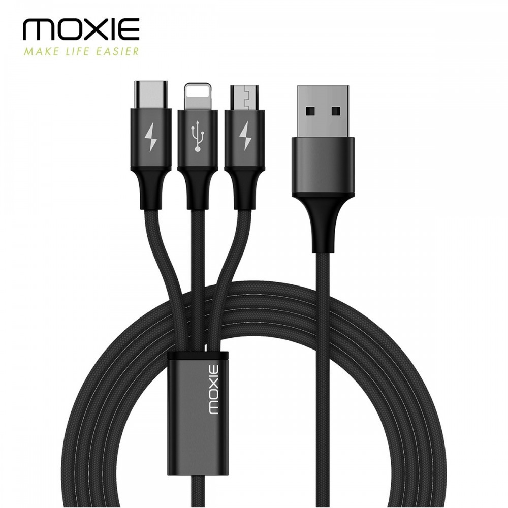 M4.11 Kabel Triofast 3 w 1 Lightning / Micro-USB / USB typu C 3A 1,2 m Czarny