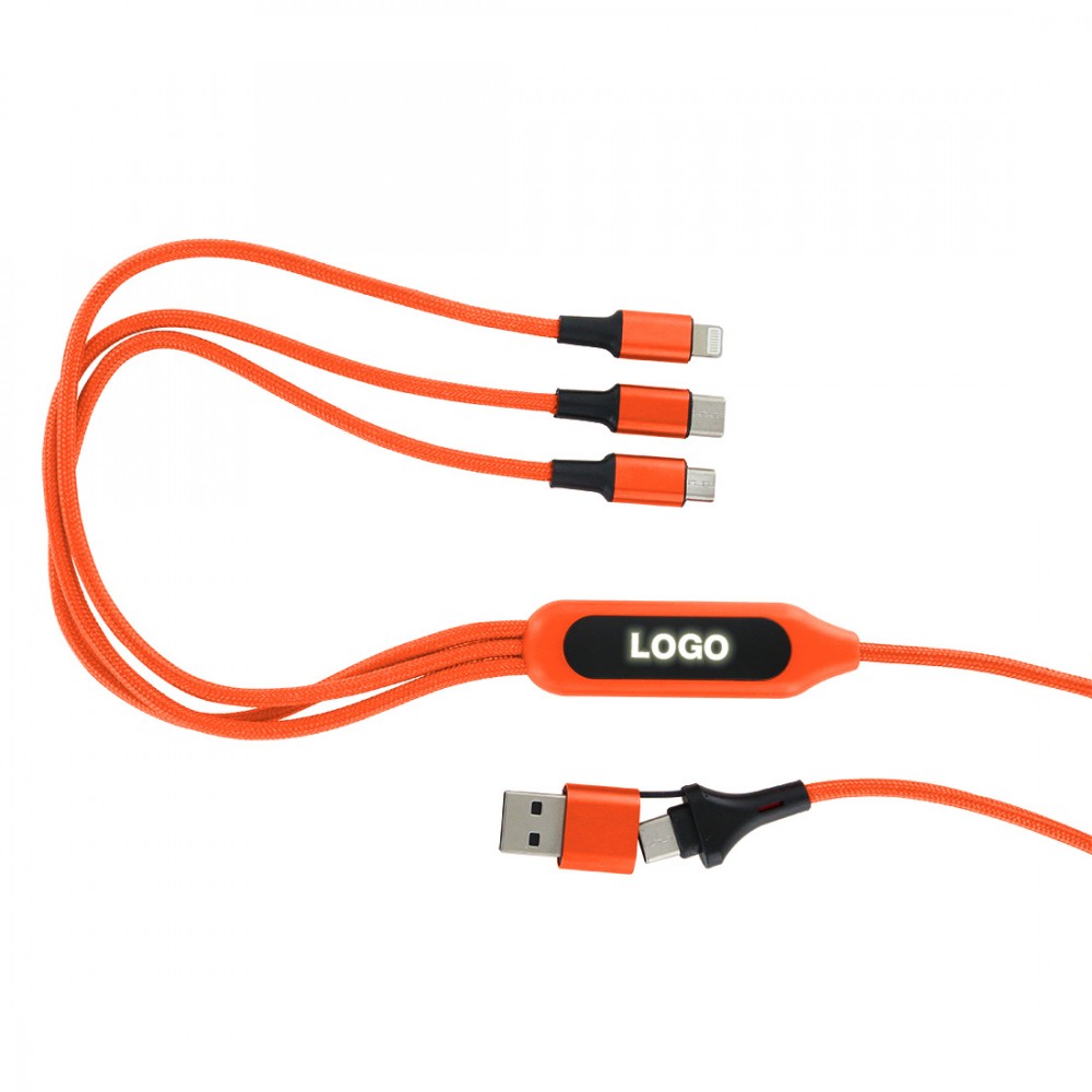 M4.9 Kabel ładujący 5 w 1 z prostokątnym uchwytem ze świecącym logo LED Pomarańczowy