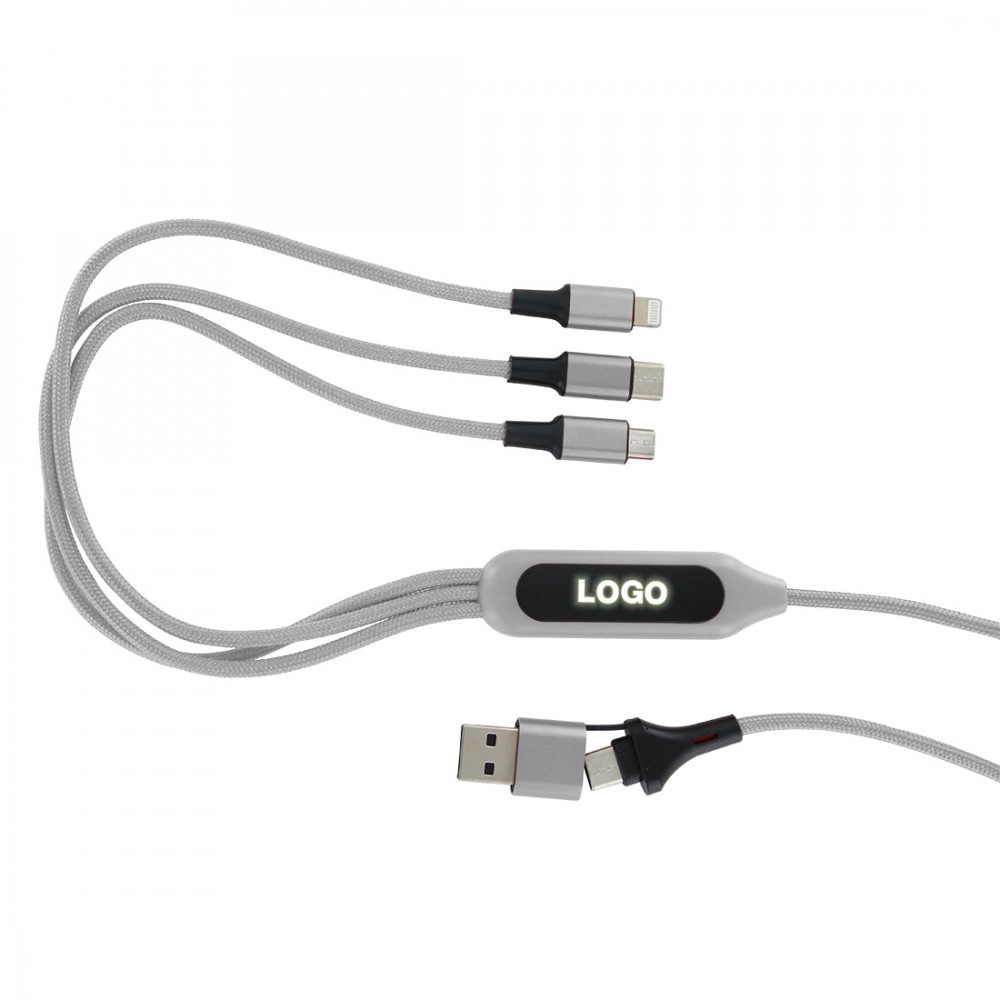 M4.9 Kabel ładujący 5 w 1 z prostokątnym uchwytem ze świecącym logo LED Szary