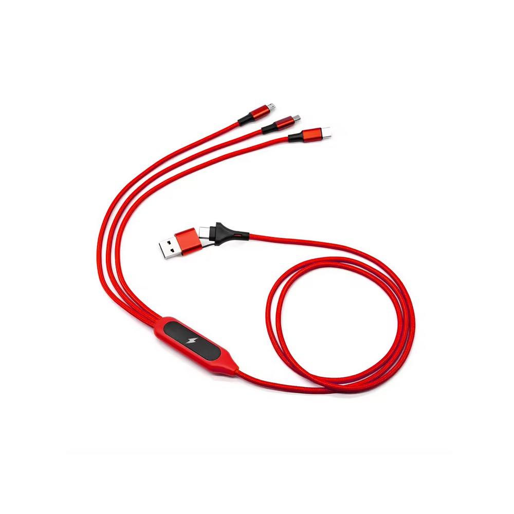 M4.9 Kabel ładujący 5 w 1 z prostokątnym uchwytem ze świecącym logo LED Czerwony - obrazek 3