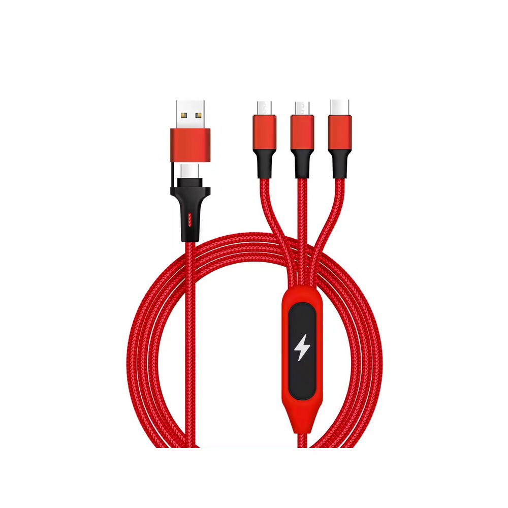 M4.9 Kabel ładujący 5 w 1 z prostokątnym uchwytem ze świecącym logo LED Czerwony - obrazek 4