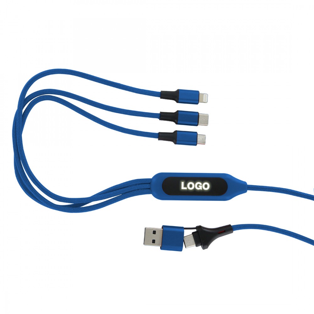 M4.9 Kabel ładujący 5 w 1 z prostokątnym uchwytem ze świecącym logo LED Niebieski