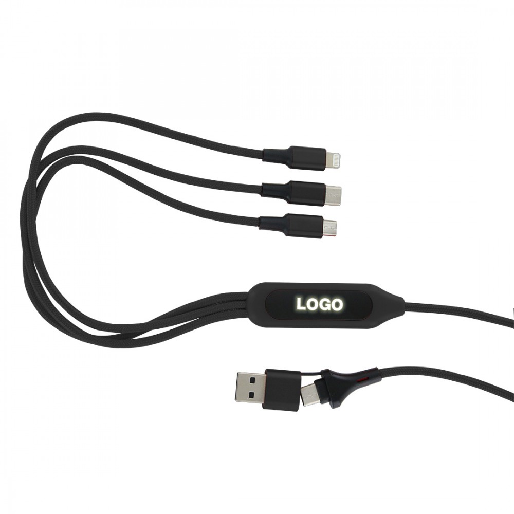 M4.9 Kabel ładujący 5 w 1 z prostokątnym uchwytem ze świecącym logo LED Czarny