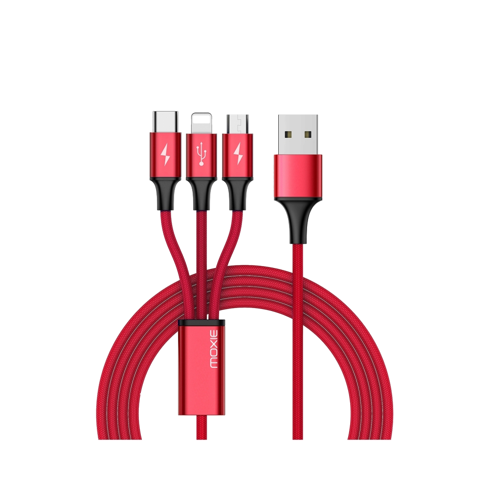 M4.11 Kabel Triofast 3 w 1 Lightning / Micro-USB / USB typu C 3A 1,2 m Czerwony