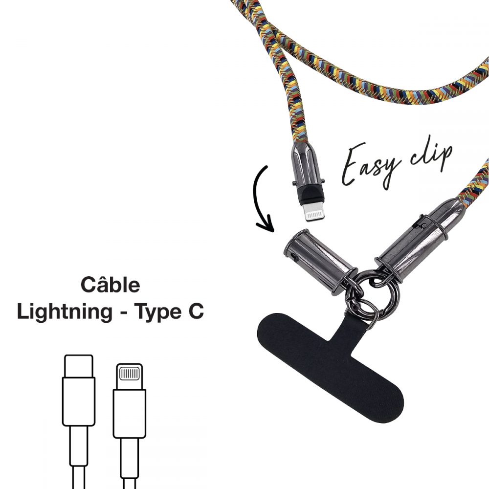 M4.6 Kabel smycz na szyję o długości 1,2 m ze zintegrowanym kablem typu C - Lightning