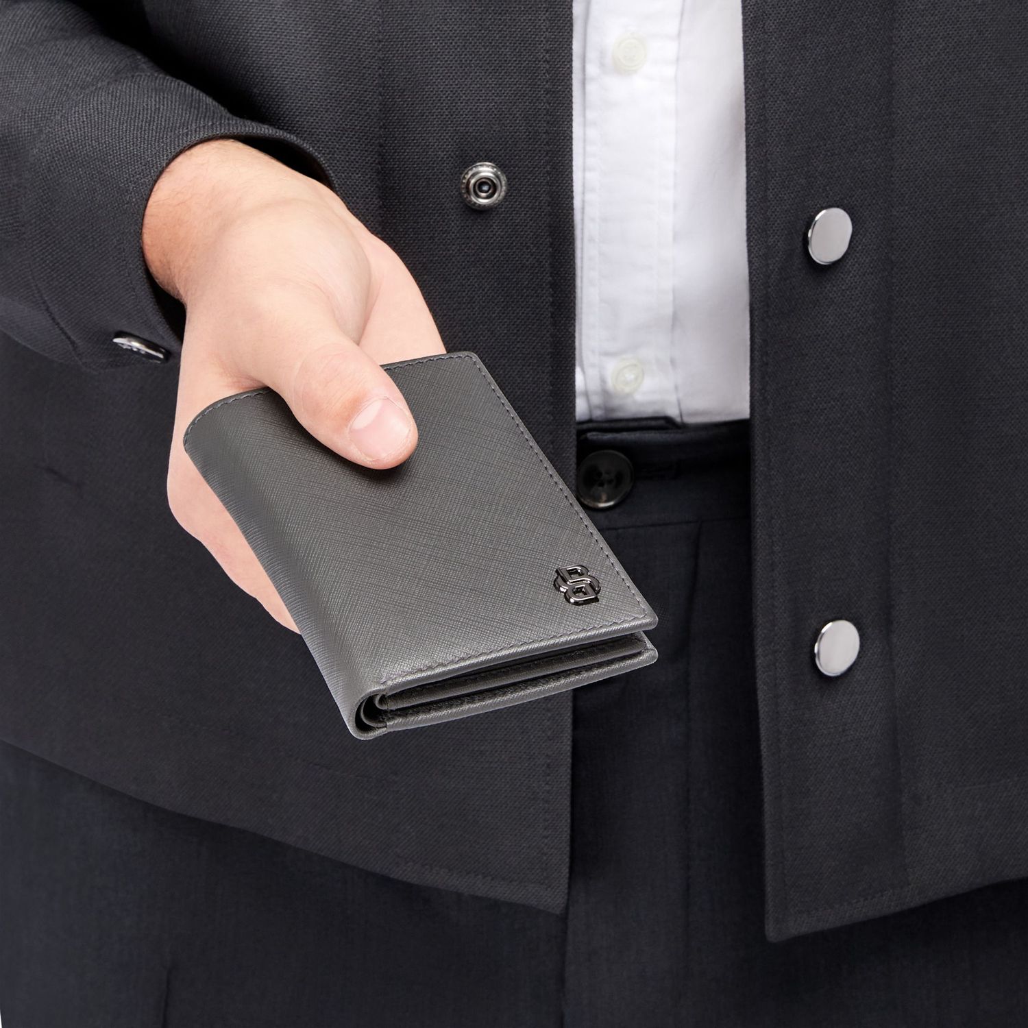 Card holder with flap Double B Saffiano Grey - obrazek 6