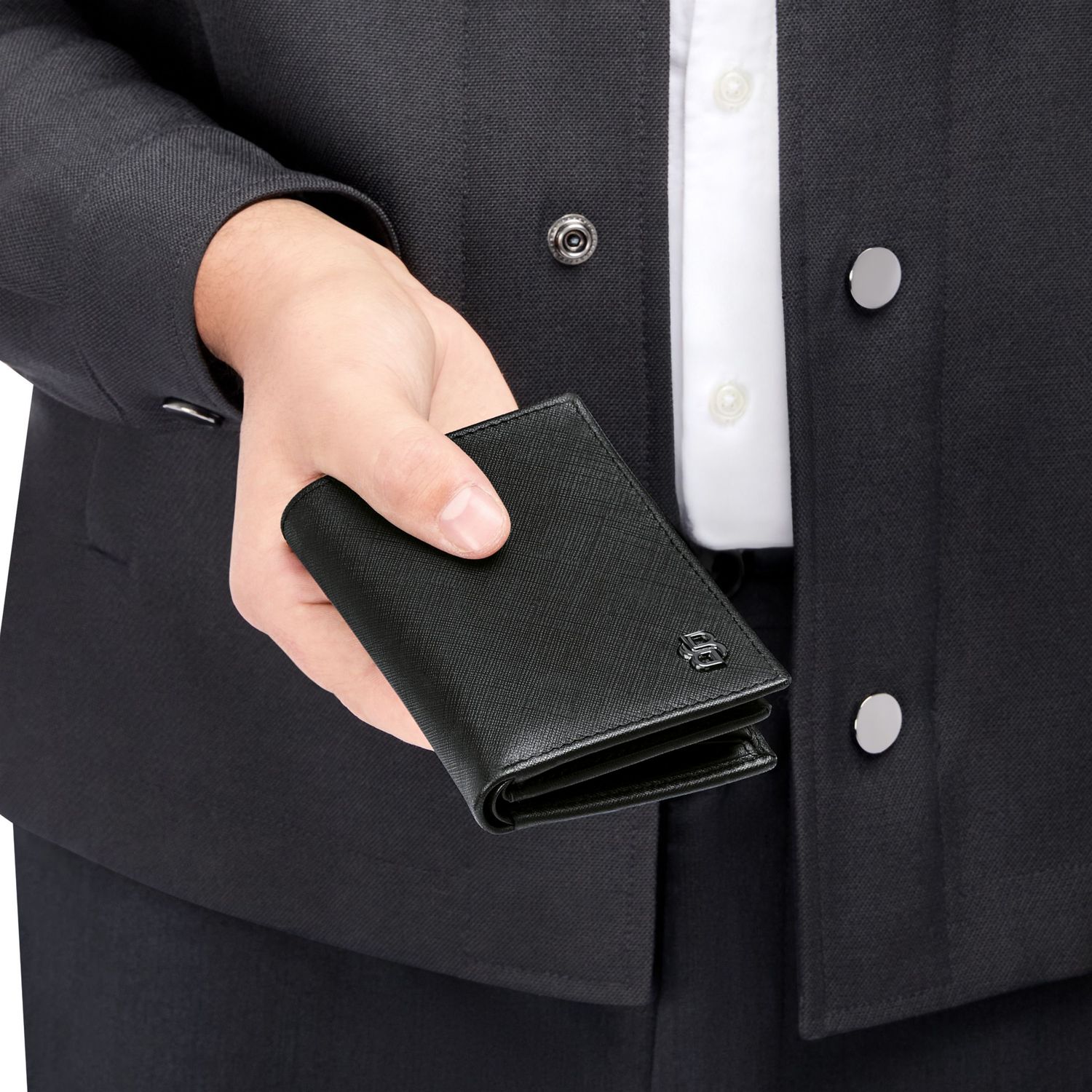 Card holder with flap and money pocket Double B Saffiano Black - obrazek 6