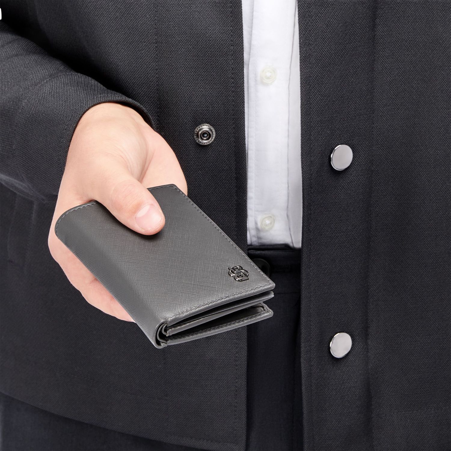 Card holder with flap and money pocket Double B Saffiano Grey - obrazek 6