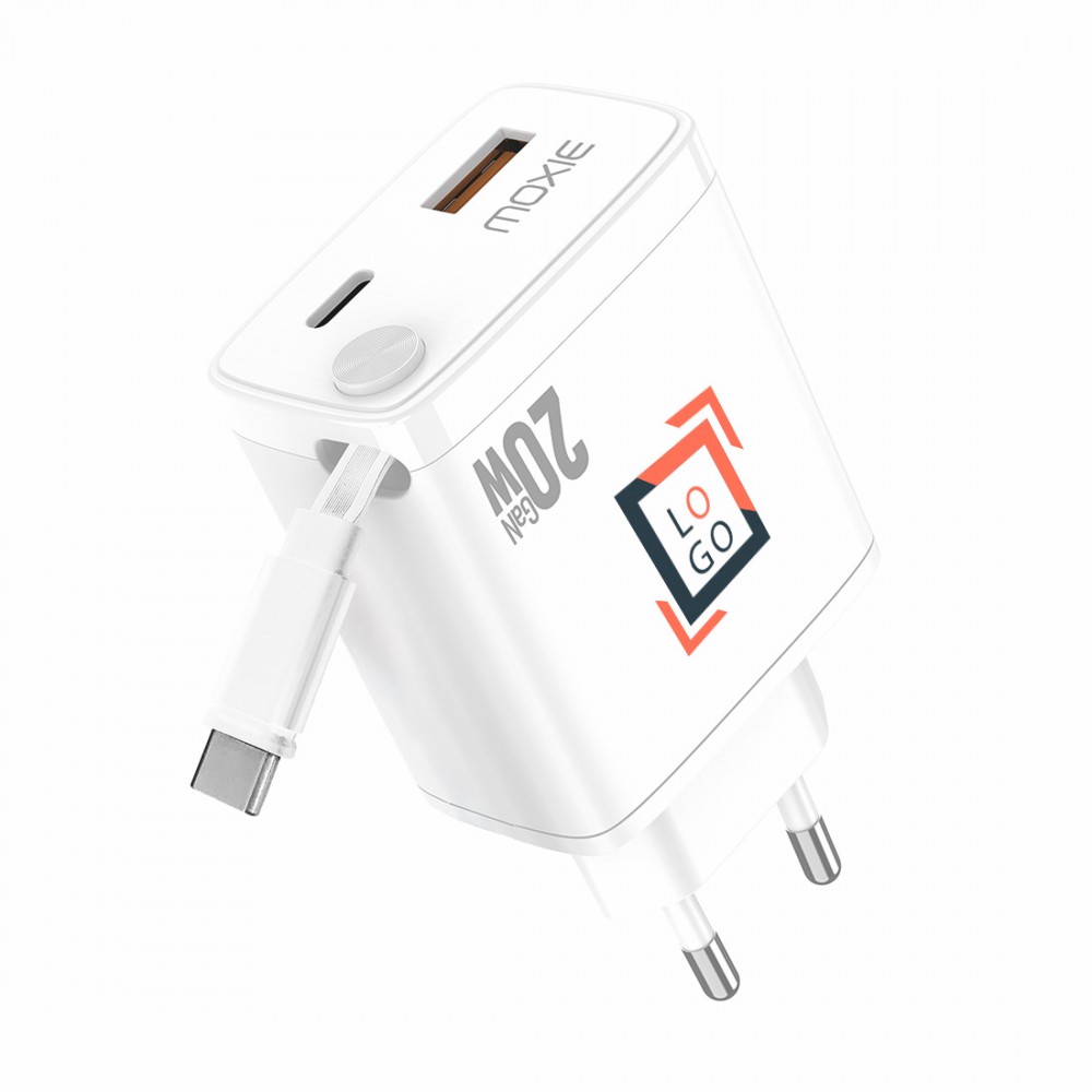 Ładowarka ścienna 20 W Fast Charge z chowanym kablem typu C - obrazek 2