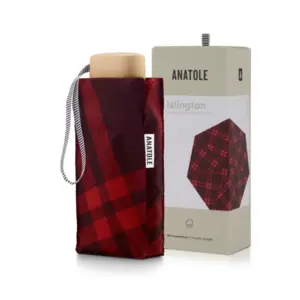 Parasol Compact Tweed & Check Tweed Bordowy-czerwony - Thumbnail Image 2