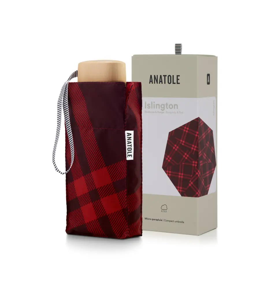 Parasol Compact Tweed & Check Tweed Bordowy-czerwony - obrazek 2