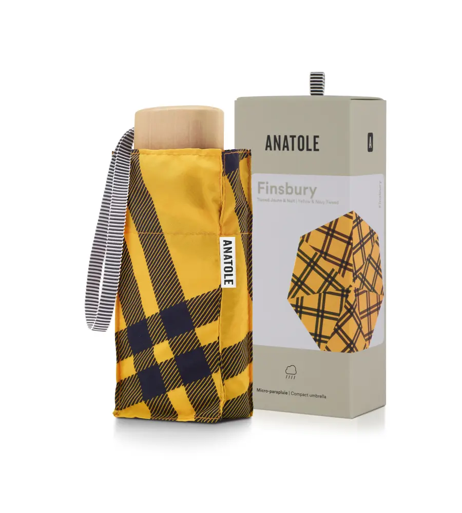 Parasol Compact Tweed & Check Tweed Granatowy-żółty - obrazek 3