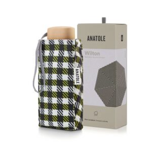 Parasol Compact Tweed & Check Kratka Gingham Czarny-limonkowy - Thumbnail Image 2