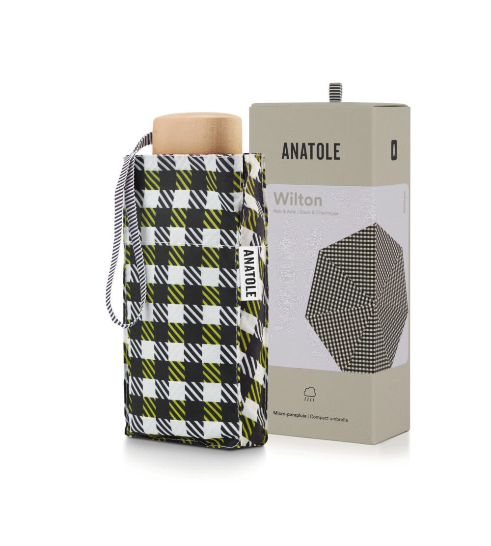 Parasol Compact Tweed & Check Kratka Gingham Czarny-limonkowy - obrazek 2
