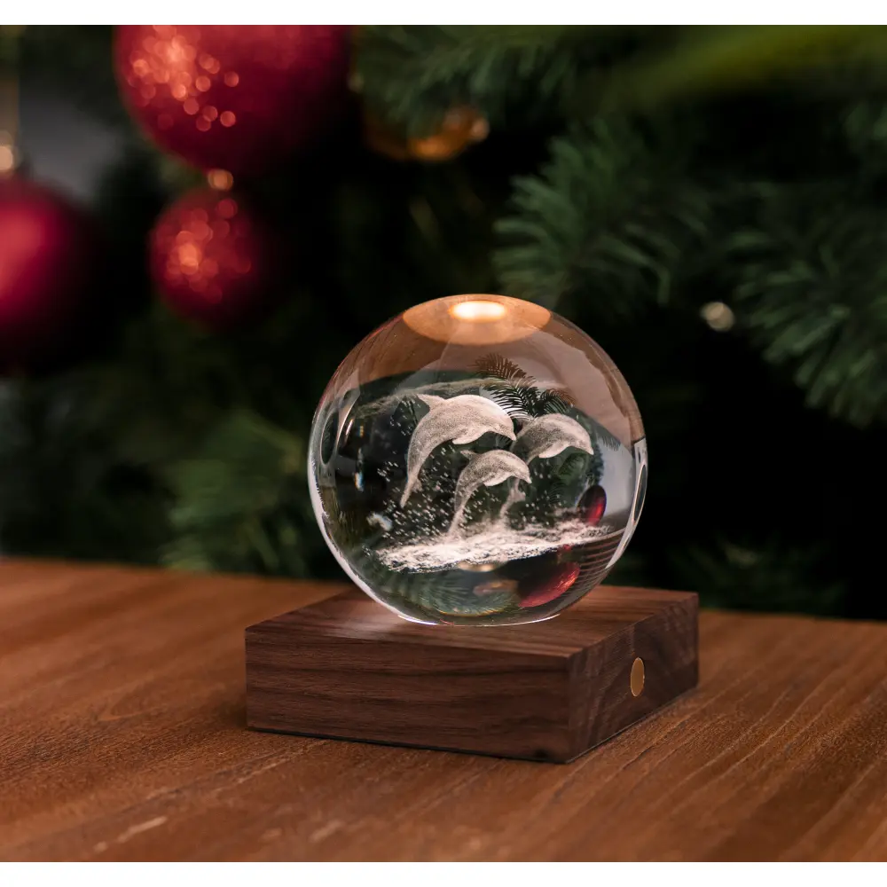 Lampa Amber Crystal 3D laser / Kolekcja przyrodnicza: Delfiny
