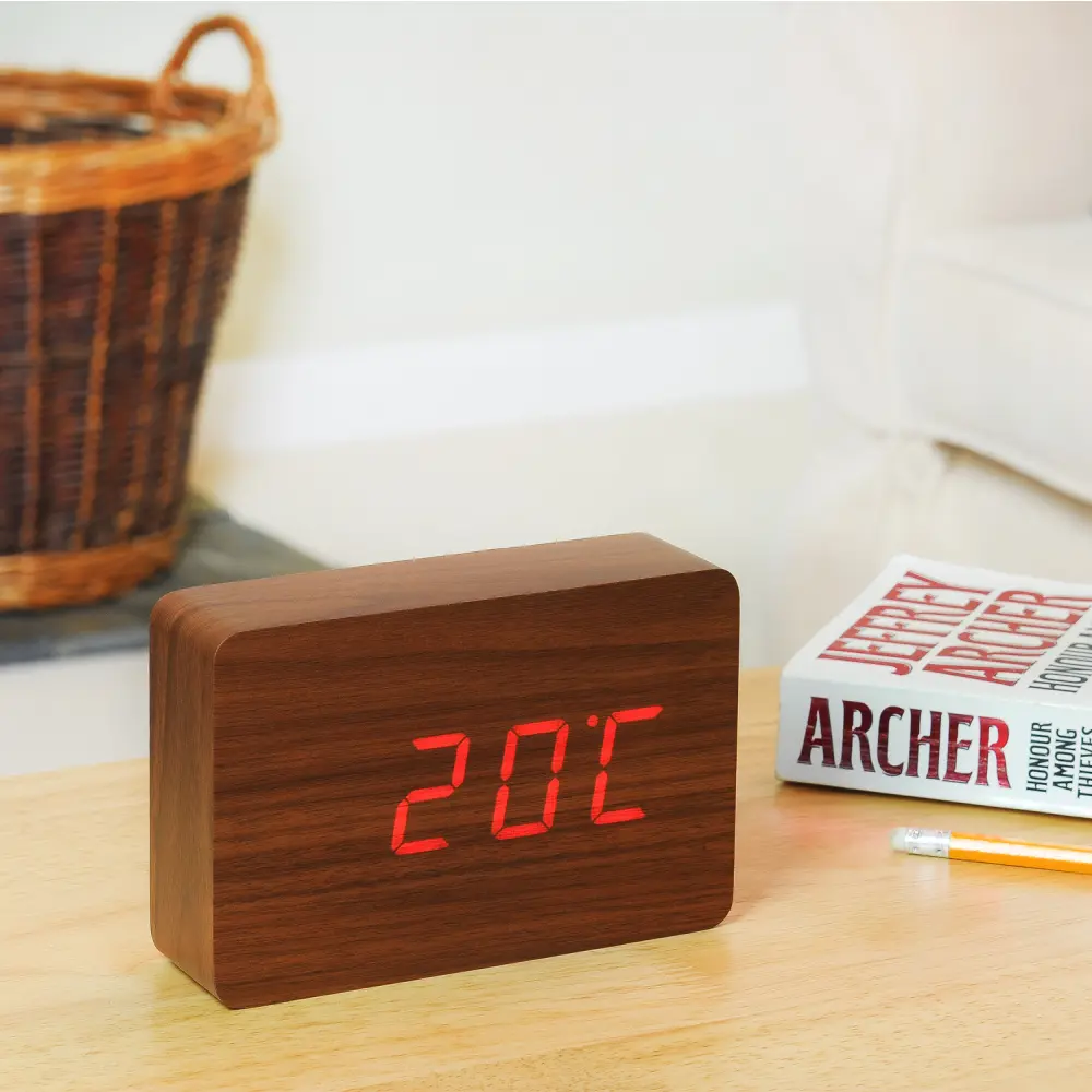 Budzik Brick Click LED Brązowy / Czerwony - obrazek 2