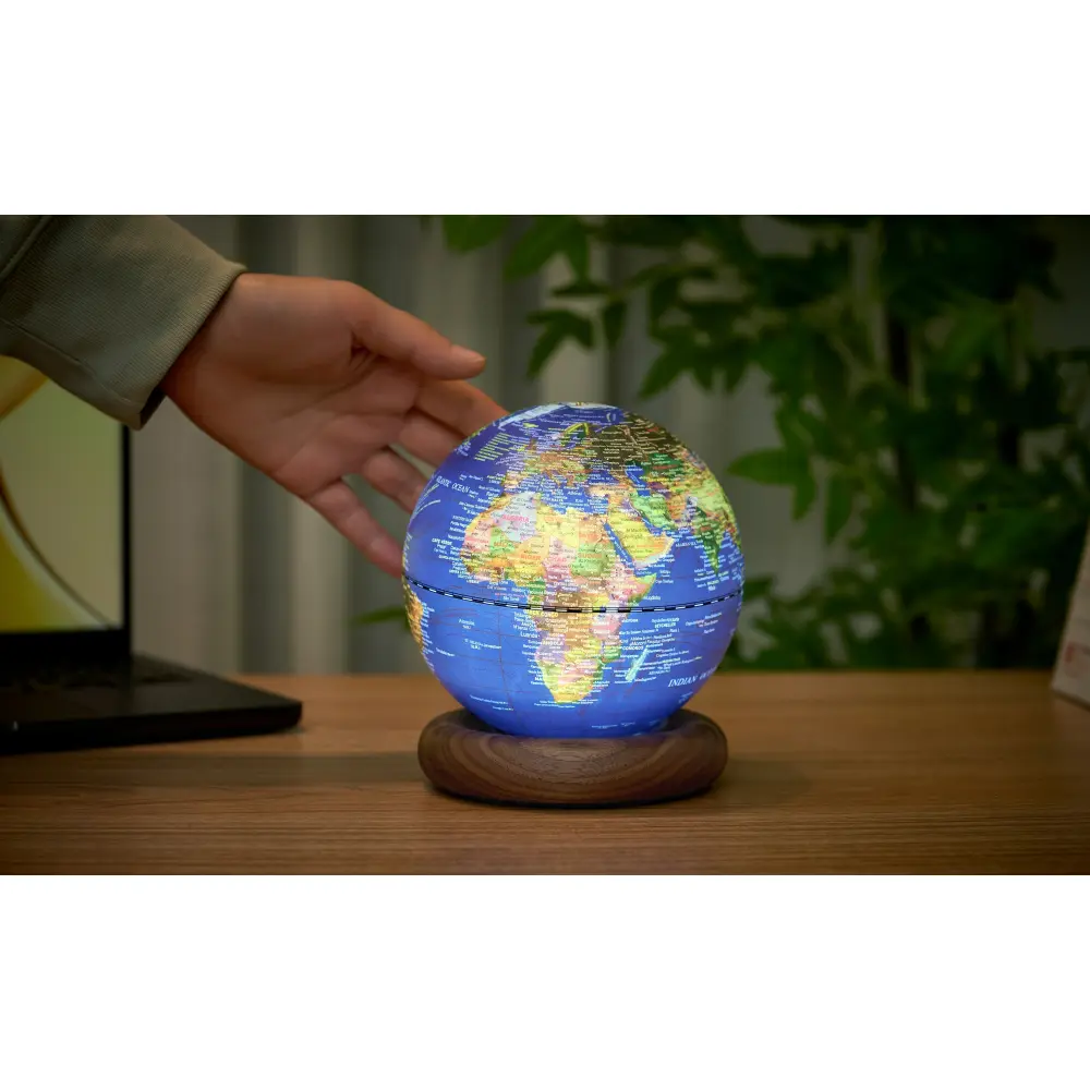 Mini Lampa Atlas Globe Darkblue Walnut base - obrazek 3