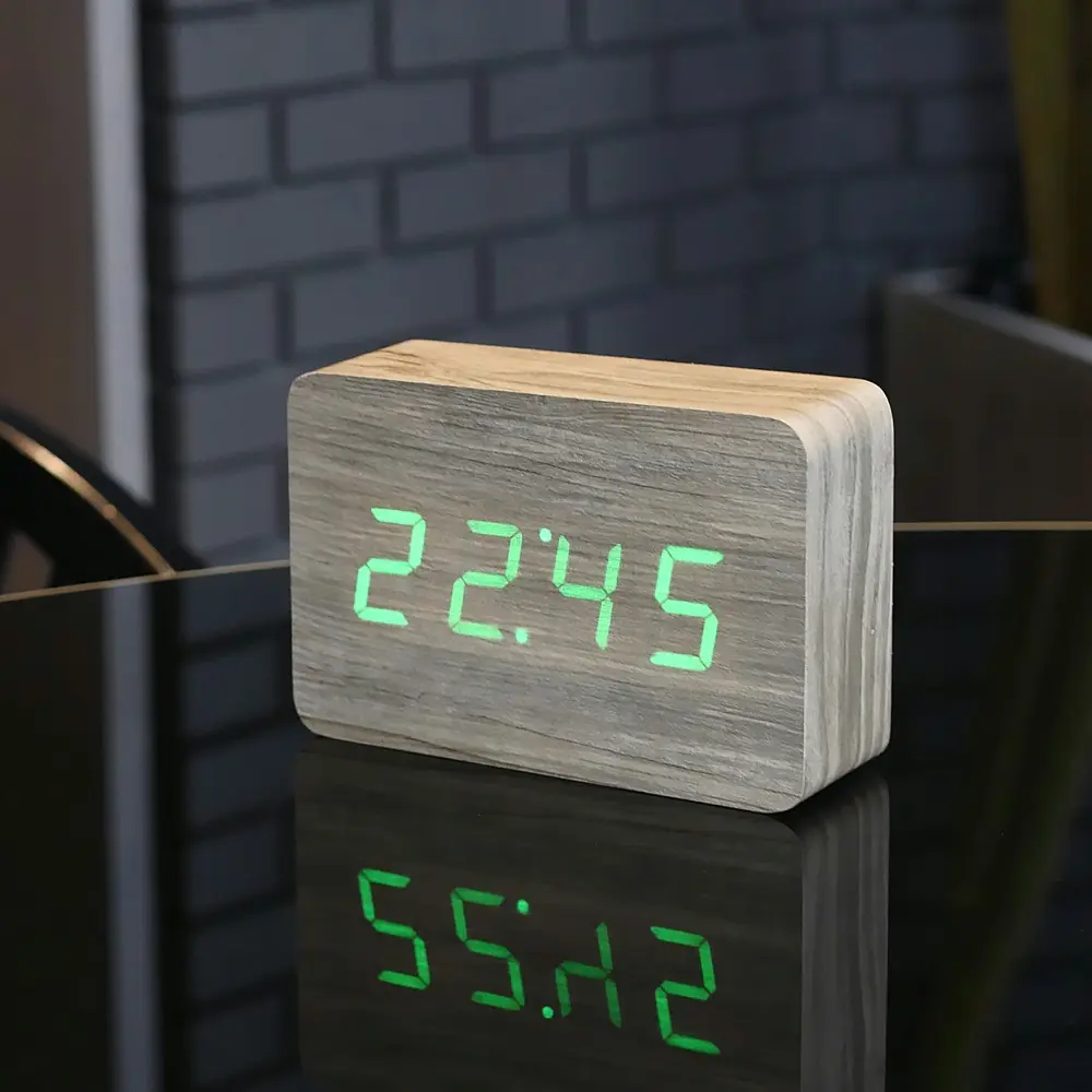 Budzik Brick Click LED Szary / Zielony - obrazek 2