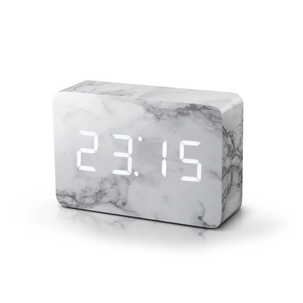 Budzik Brick Click LED Biały marmur