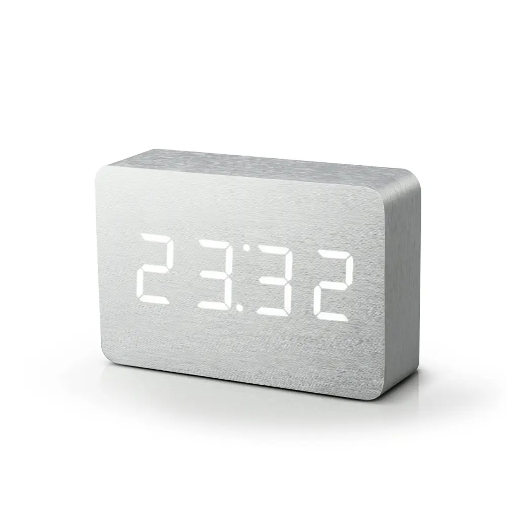 Budzik Brick Click LED Aluminium / Biały