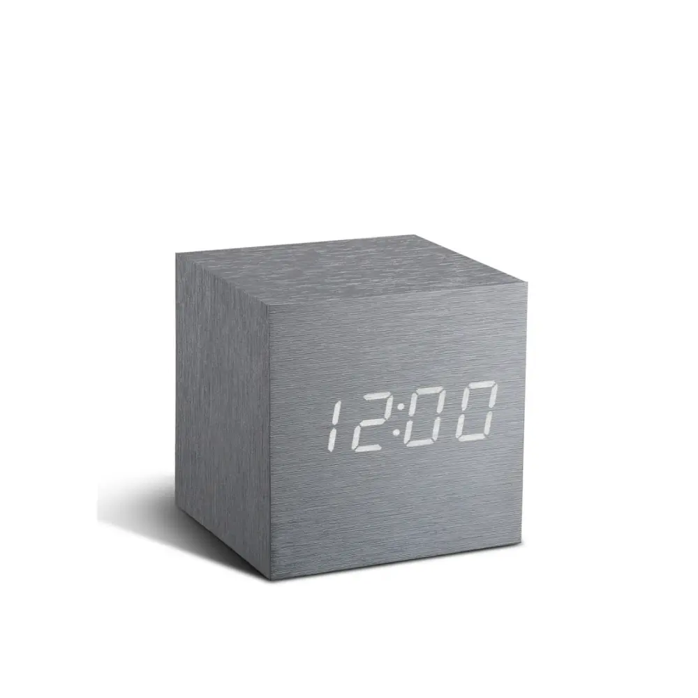 Budzik Wooden Cube Click Aluminium / Biały LED