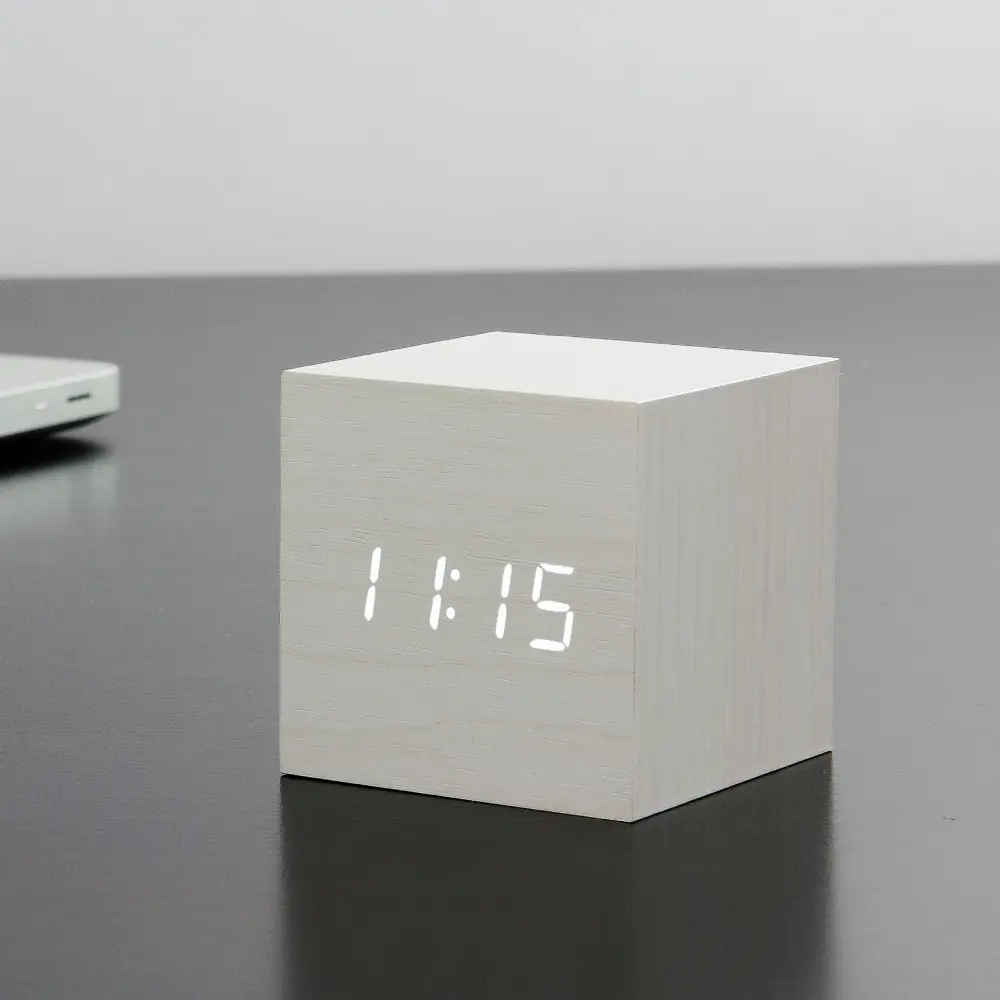 Budzik Wooden Cube Click Biały / Biały LED - obrazek 7