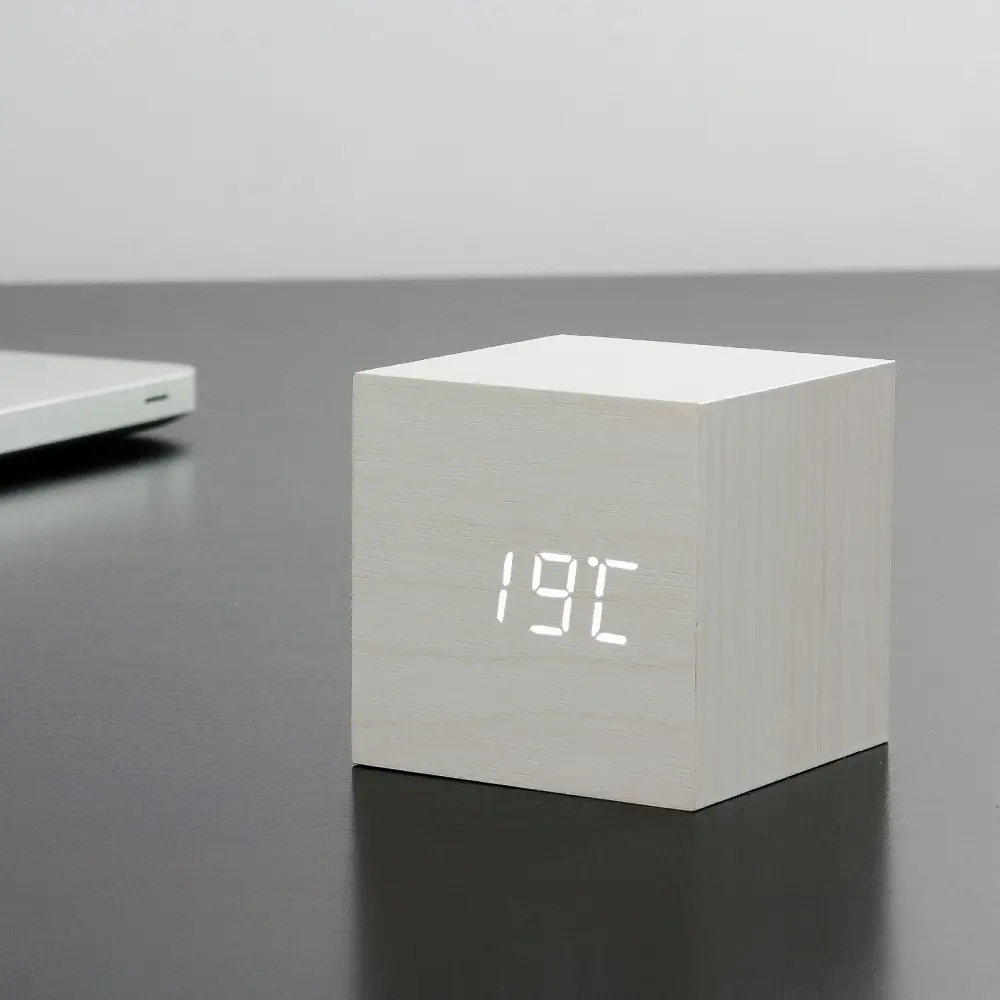 Budzik Wooden Cube Click Biały / Biały LED - obrazek 5