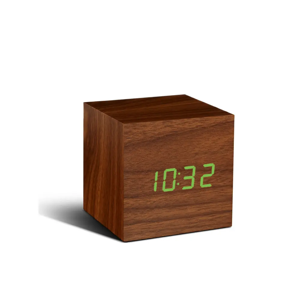 Budzik Wooden Cube Click Brązowy / Zielony