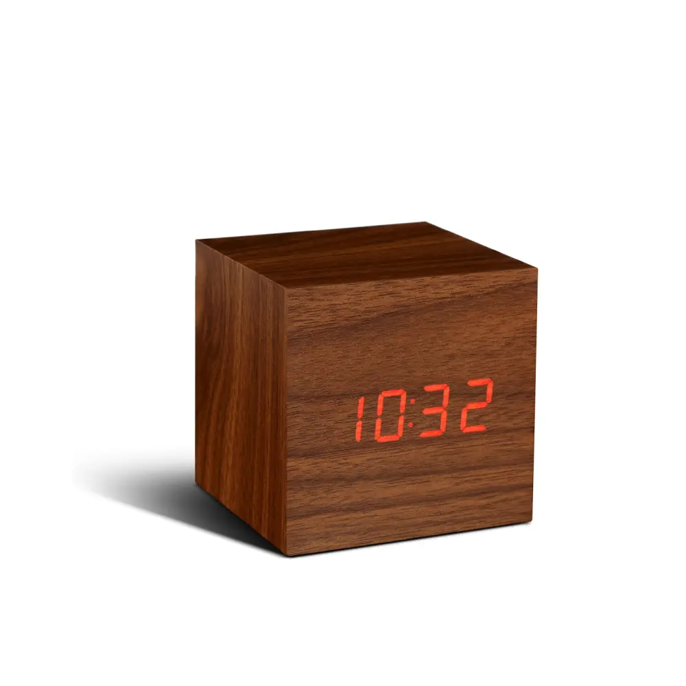 Budzik Wooden Cube Click Brązowy / Czerwony