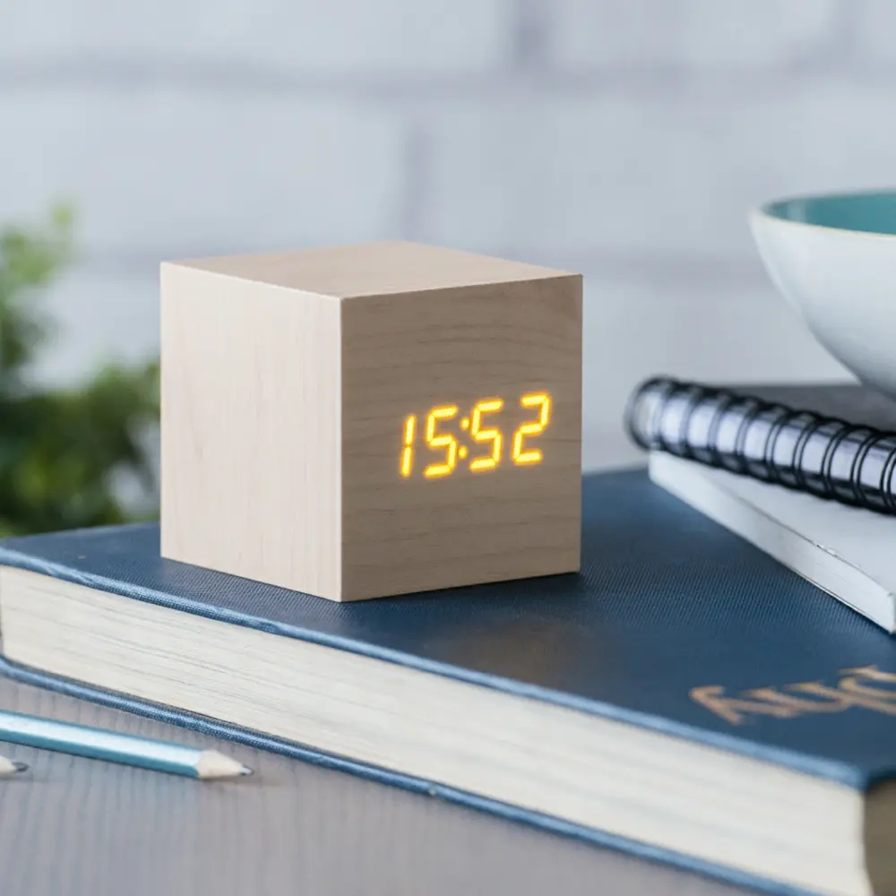 Budzik Wooden Cube Click Klon / Pomarańczowy - obrazek 7