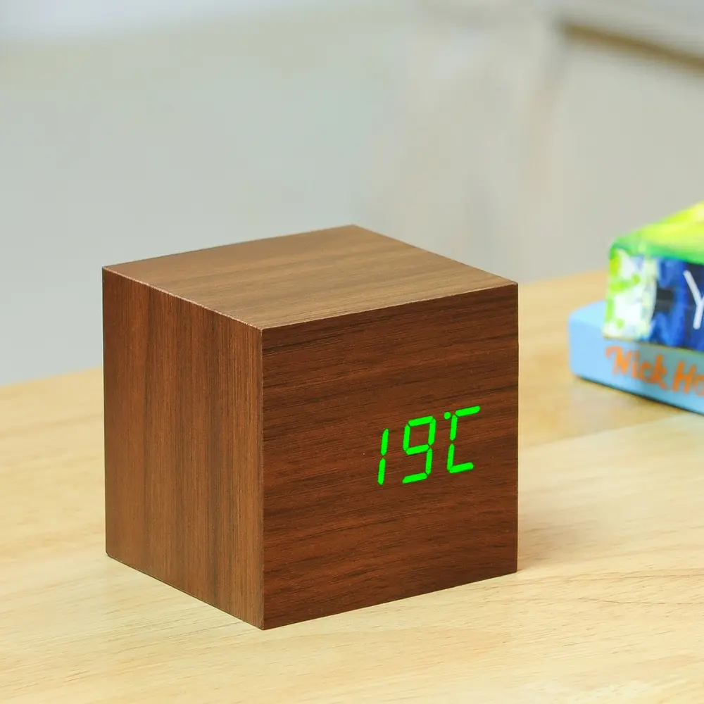 Budzik Wooden Cube Click Brązowy / Zielony - obrazek 6