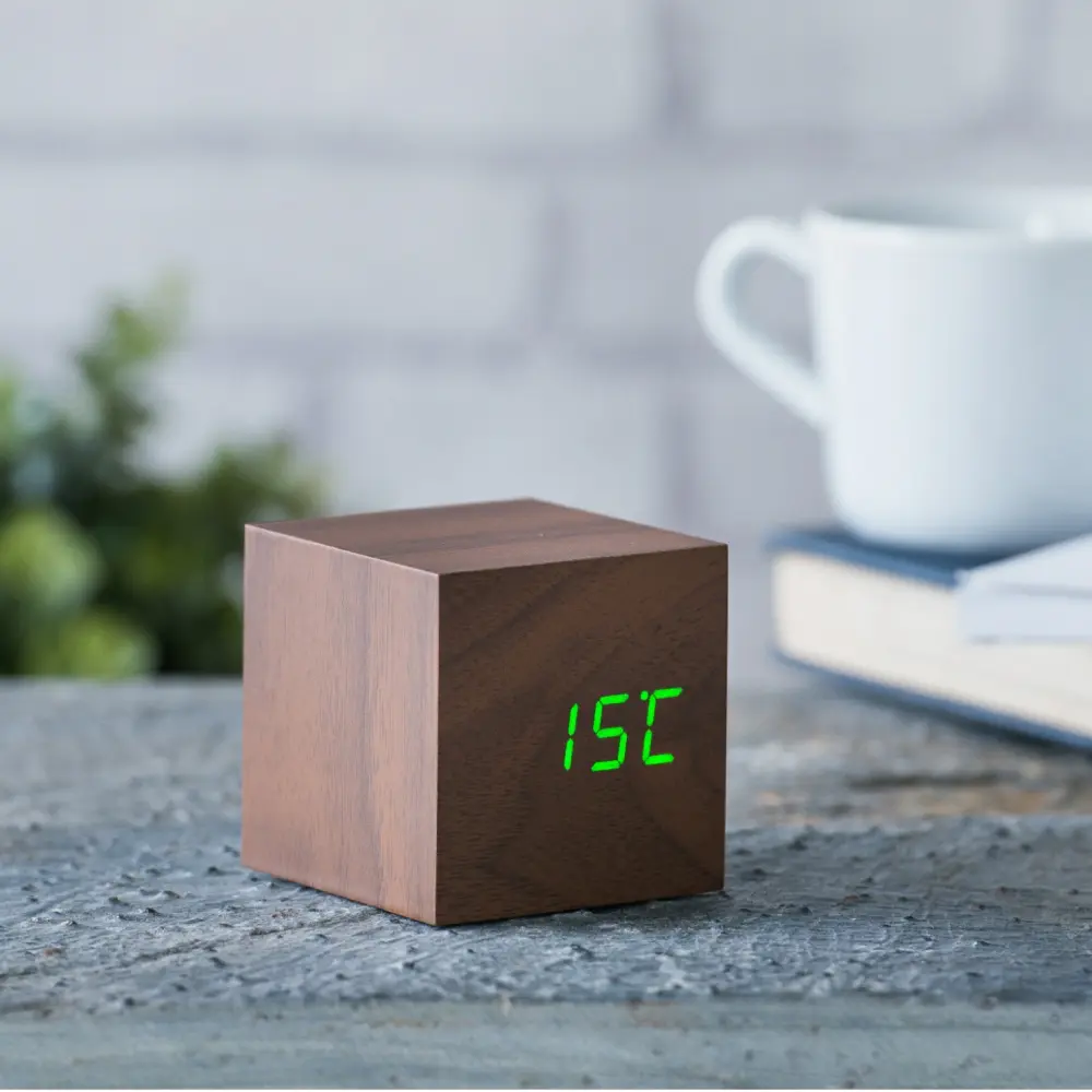 Budzik Wooden Cube Click Brązowy / Zielony - obrazek 4