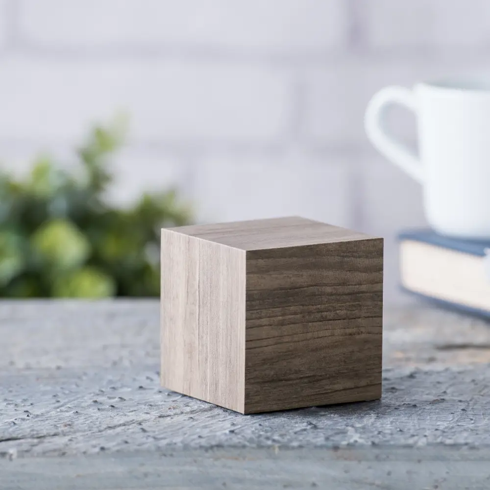 Budzik Wooden Cube Click Szary / Zielony LED - obrazek 2