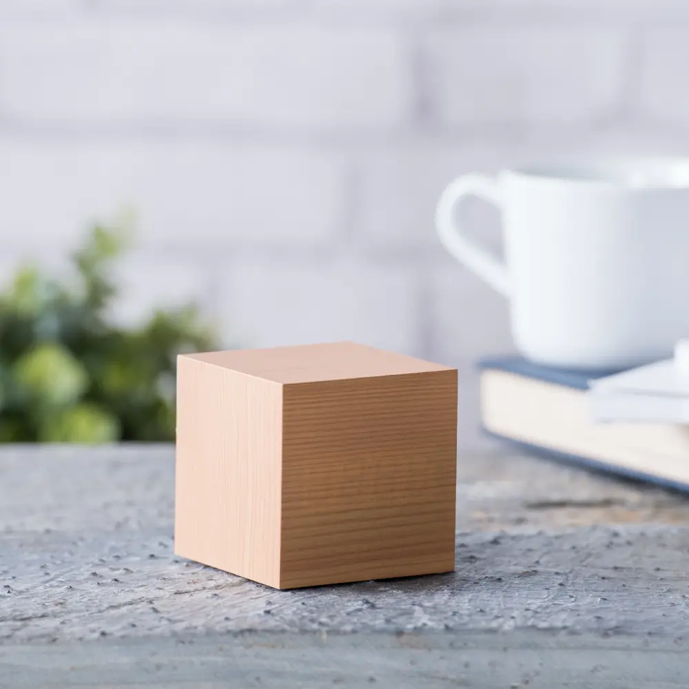 Budzik Wooden Cube Click Beech / Zielony LED - obrazek 3