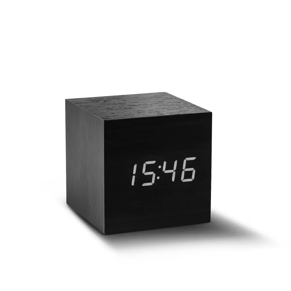 Budzik Wooden Cube Click Czarny / Biały LED