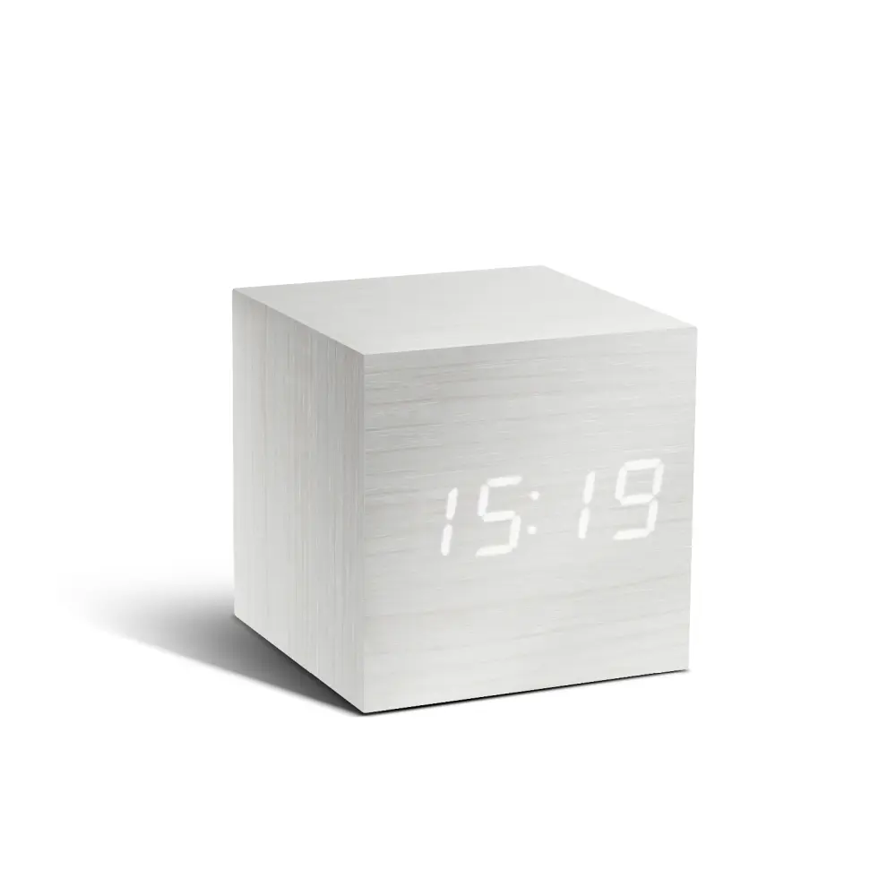 Budzik Wooden Cube Click Biały / Biały LED