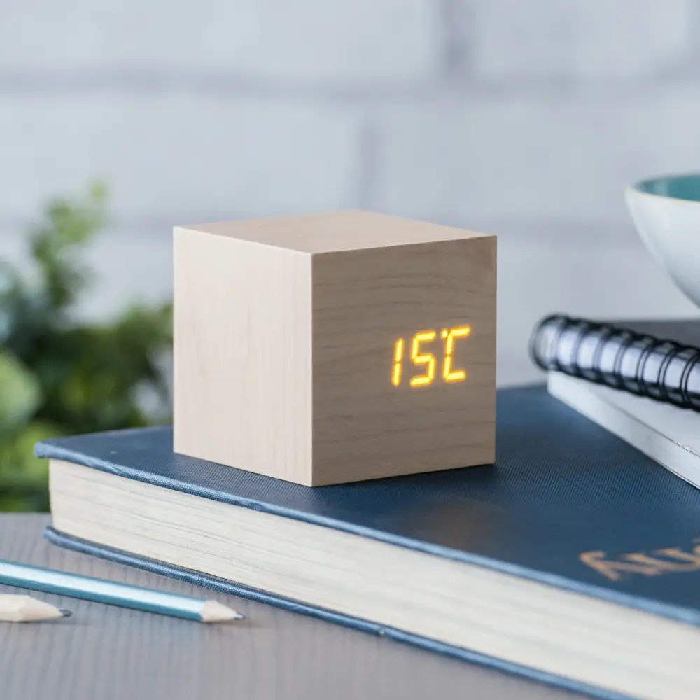 Budzik Wooden Cube Click Klon / Pomarańczowy - obrazek 4