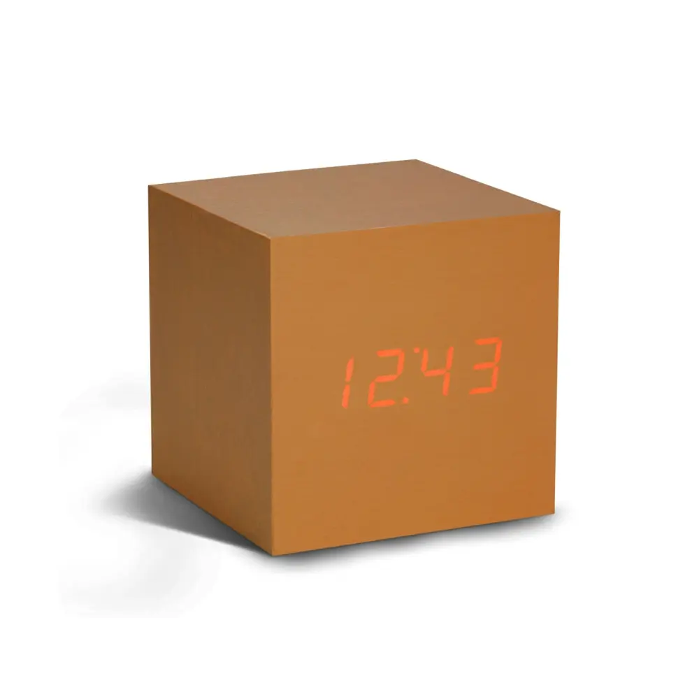 Budzik Wooden Cube Click Copper / Red LED