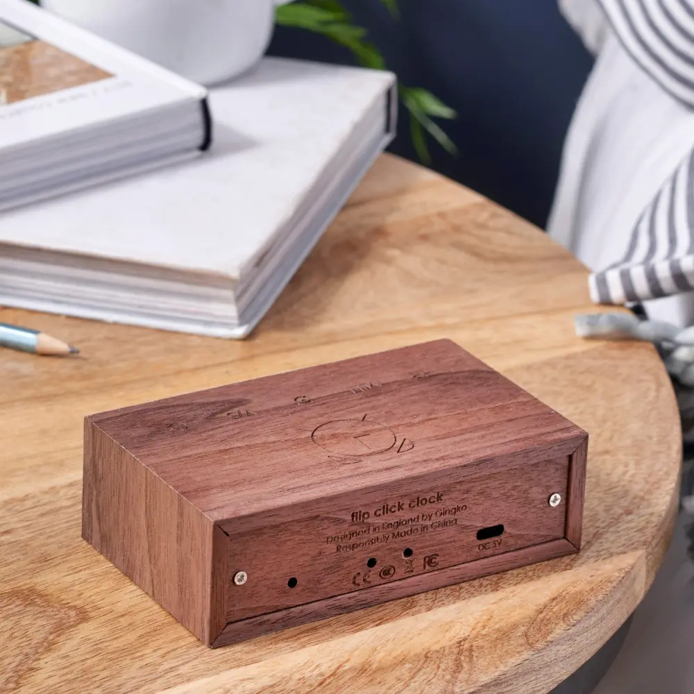 Budzik Flip Cilck Zielony LED/ Natural Walnut - obrazek 6