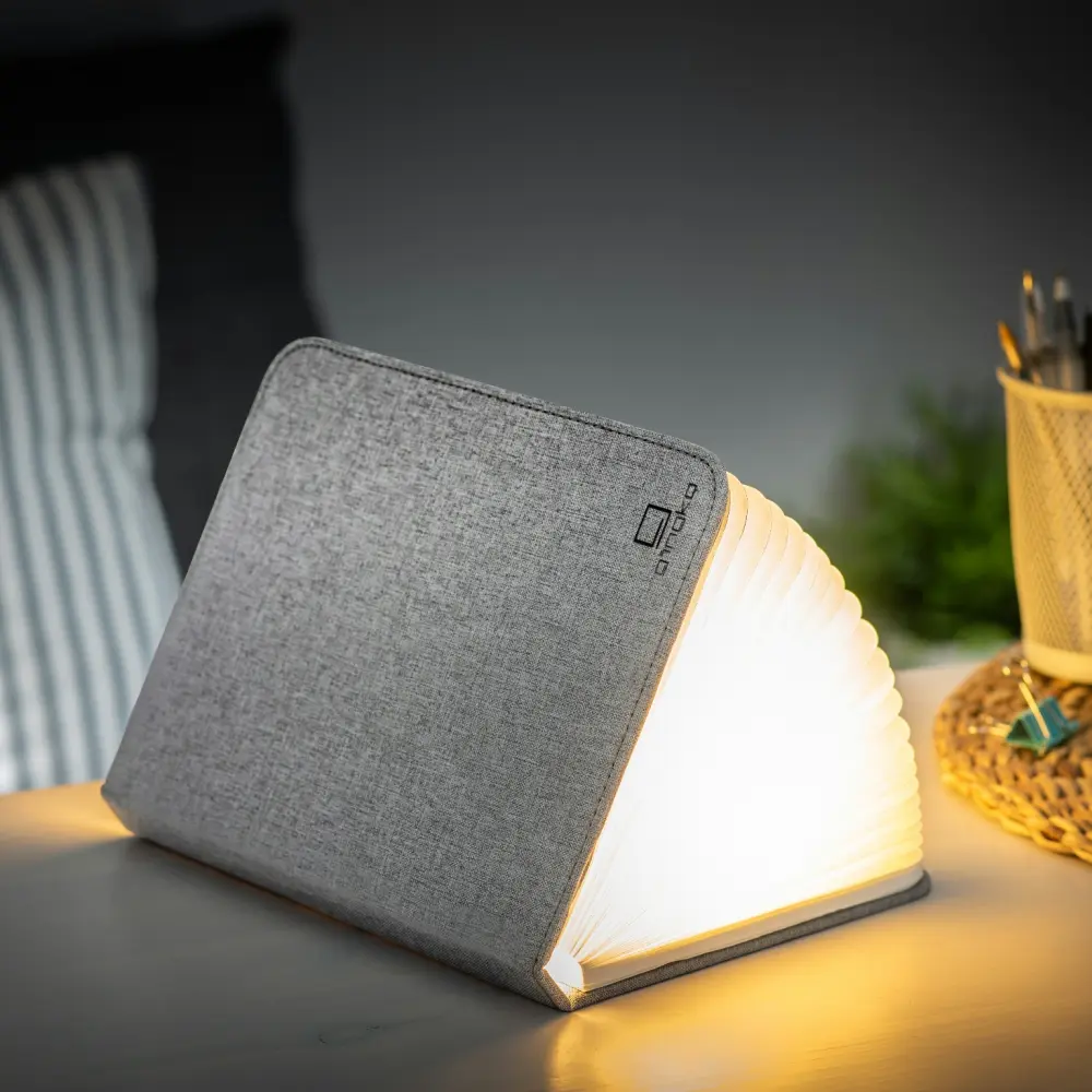 Duża lampa książka Smart Book Urban Grey - wykończenie tkaniną - obrazek 3