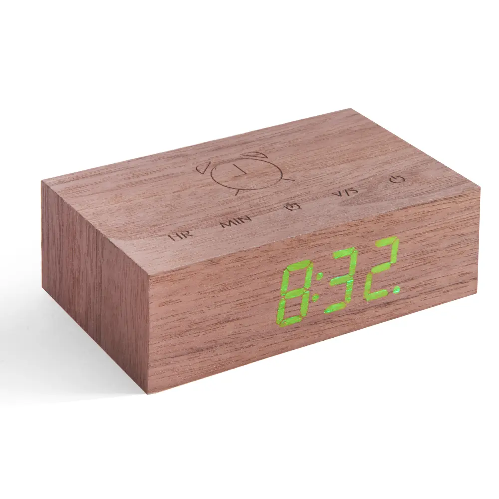 Budzik Flip Cilck Zielony LED/ Natural Walnut