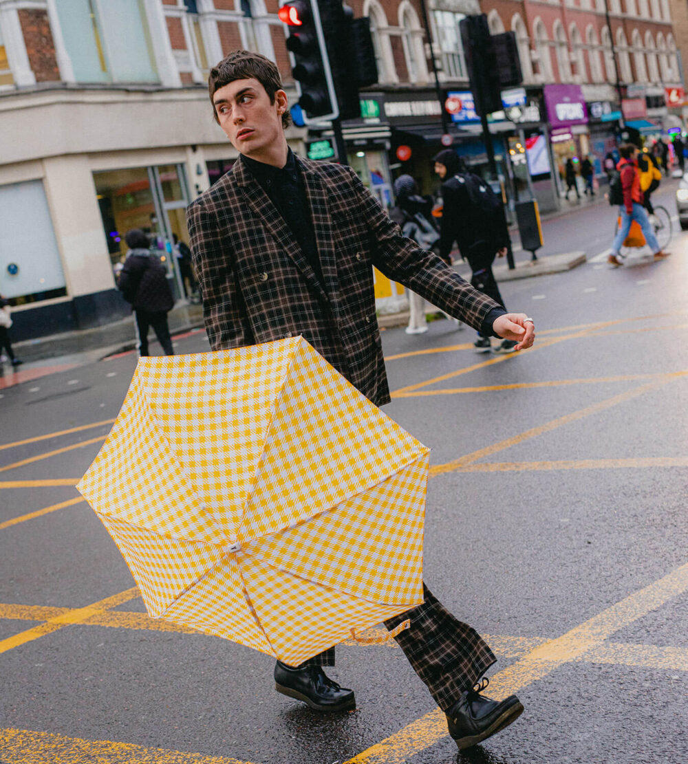 Parasol Compact Tweed & Check Kratka Gingham Żółty - obrazek 5
