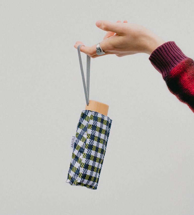 Parasol Compact Tweed & Check Kratka Gingham Czarny-limonkowy - obrazek 4