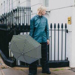 Parasol Compact Tweed & Check Kratka Gingham Czarny-limonkowy - Thumbnail Image 5