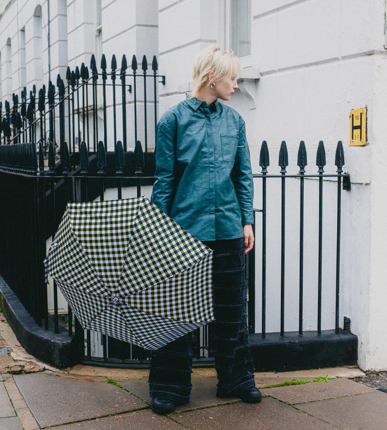 Parasol Compact Tweed & Check Kratka Gingham Czarny-limonkowy - obrazek 5