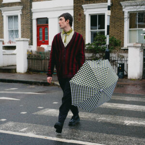 Parasol Compact Tweed & Check Kratka Gingham Czarny-limonkowy - Thumbnail Image 3