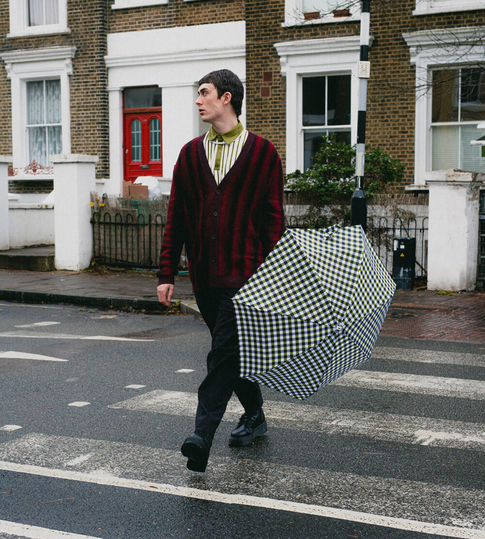 Parasol Compact Tweed & Check Kratka Gingham Czarny-limonkowy - obrazek 3