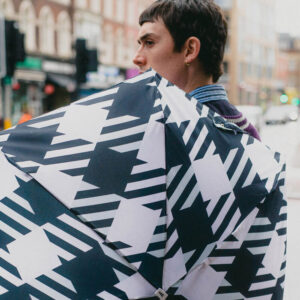 Parasol Compact Tweed & Check Kratka Gingham Oversize Czarny - Thumbnail Image 3